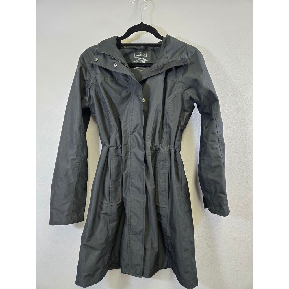 L.L.Bean H2OFF Raincoat Hooded Cinched Waist Parka Jacket Black XS